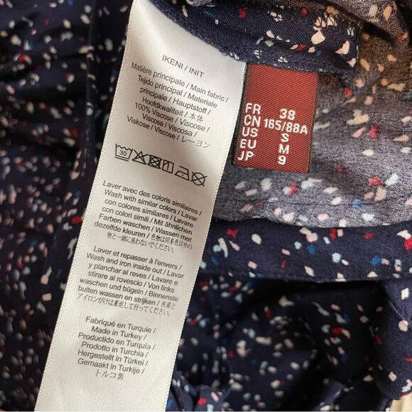 Comptoir Des Cotonniers Navy Blue Confetti Print Bow Waist Flowy Skirt womens S - Picture 12 of 15